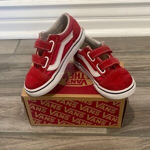 Vans Kids Red and White Velcro Sneakers